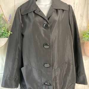 Mac & Jac Satin Sateen Black Jacket Coat Buttons Vintage 90s Y2K